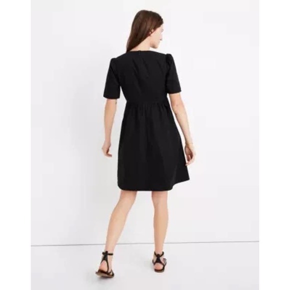 Madewell Black Poplin Tie Front V-Neck Short Sleeve Mini Dress Size 8 - Picture 2 of 7